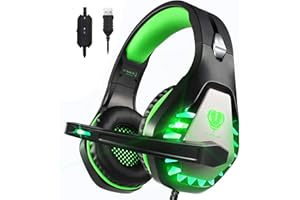 Pacrate Cuffie da gioco con audio surround 7.1 con luci a LED Cuffie con riduzione del rumore regolabile USB con microfono per PC e Macbook
