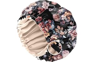 BHAHB Bonnet Satinhaube zum Schlafen, Doppelschichtige Qualität wiederverwendbar elastisch verstellbar satin haarhaube, Niedliches Design für Frauen und Mädchen (O5-Rosen)