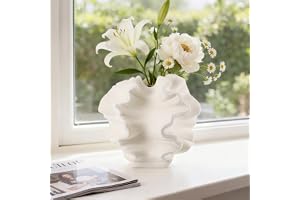 TranRantic Beige keramisk vas, modern magisk våg blomkruka, estetiska dekorativa vaser för modern nordisk bohemisk minimalistisk, dekorativ vaser för hem vardagsrum kontor soffbord