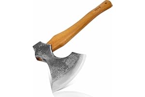 Hacha vikinga Xforst X-WIK, con Funda de Cuero - Hacha de Supervivencia de Acero al Carbono Forjado, Ligera y Duradera