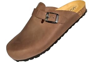 GONKOS®, Zuecos de Piel con Plantilla de Corcho, Piel Autentica, Corcho Natural, Hebilla Ajustables al Pie, Sandalias Hombre/Mujer, Suela Antideslizante EVA, Sandalias de Calidad Hechas en España