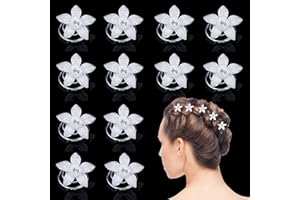 IMPODITIONGS 12 Stück Spiral-Haarnadeln, Kristall-Strasssteine Weiß Perlen-Haarnadeln Blumen Braut Haarschmuck, für Hochzeit, Braut, Abschluss Ball, Party und Wichtige Anlässe(Flower)