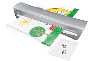 ‎LEITZ Leitz iLAM A3 Laminiergerät, sehr kurze Aufwärmzeit von 2 Min, 75-125 mic, Smart LED Status, Anti-Stau, Auto-Abschaltung, inkl.5x A4 Laminierfolien, Für Home Office und Büro, Silber und Weiß, 74400089
