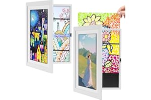 YIIFELL 2 Piezas Marco Para Dibujos Niños A4, Marco de Arte Apertura Frontal Cambiar Hasta 50-150 Hojas para Escuelas (A4-Blanco)
