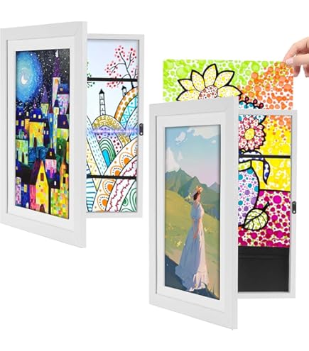 Cornice Per Disegni Bambini A4 - Cornice Pieghevole Per 120 Opere | Vetro Temperato Sicuro, Nero