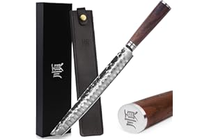 YOUSUNLONG Coltello Pro Sujihiki Coltello Yanagiba 279 mm Coltello da intaglio super affilato in acciaio Damasco giapponese - Manico in noce naturale con fodero in pelle e confezione regalo