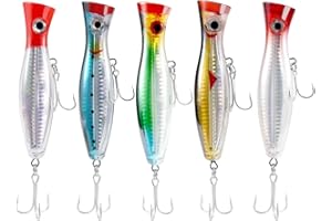 XIAOJUN Esche da Pesca di Superficie - Popper - Confezione da Pesca per La Cattura/Spinning - Pesca nel Mare - 5 Pezzi - 12,5 Cm e 40 Grammi
