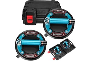 BESWIN Glass Suction Cups 2 Pack with Metal Handle, 8'' Glass Suckers Lifters Heavy Duty Glass Vacuum Suction Cup, Glass Suction Lifter for Moving Glass/Window/Tile/Marbles, 220KG/480lbs Load Capacity, Blue