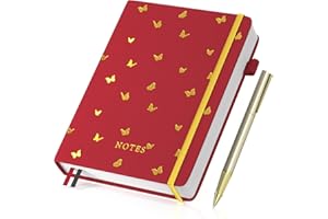 Umriox Journal Notebook A5 Hardback, Notebook Notepad with 365 Pages 100gsm Thick Paper, No Bleed, Lined Journals Note books for Women Men Writing Work, 14 .5x 21 cm-Red(Foil Embossed)