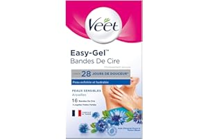 VEET EASY GEL - 16 Bandes De Cire Froide Aisselles - Peaux Sensibles - Sans Frotter - Epilation Longue Durée