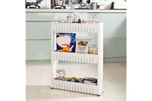 MUPAI Étagère de Niche Chariot de Stockage Alcôve Meuble de Rangement, avec 4 roulettes pour la Salle de Bain, Le Salon, la Cuisine et la Salle à Manger,Blanc(3 étages-54.5x12.5x72cm)