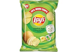 Lay's Potato Chips 50g/52g, American Style Cream & Onion Flavour, Crunchy Chips & Snacks (weight may vary)