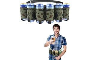 TPZORJX 1 ceinture à bière, 6 porte-bouteilles ou canettes, ceinture portable, ceinture à vin ajustable, pour le camping, les festivals,les fêtes de Mardi Gras pour hommes (camouflage vert)