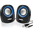 FRONTECH Premium 2.0 Channel USB Powered Speakers - 1.5W x 2 Output, AUX Input, Foam Edge, 1-Year Warranty (SPK-0003-Blue)