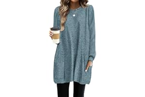 GUCURIN Robe Pull Femme Hiver Automne Manches Longues Robe en Tricots Chic Élégant Tricotée Chandails Lâche Casual Couleur Unie Chaude Décontracté pour Fête Bureau