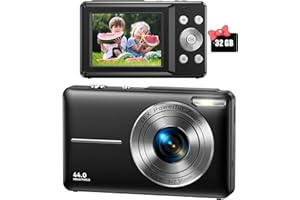 NICAMERY Macchina Fotografica Digitale con Scheda da 32GB, 1080P FHD 44MP Fotocamera Compatta con Zoom Digitale 16X per Bambini, Ragazzi, Ragazze, Principianti(Nero)