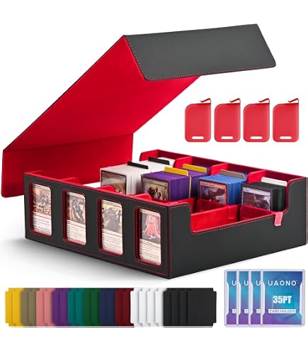 ZLCA Karten-Aufbewahrungsbox – Für 500+ Toploader, YuGiOh, MTG & Sportkarten, Schwarz/rot