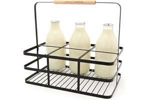 simplywire - Portabottiglie per latte retrò a 6 unità - Portabottiglie per vino - Filo piatto nero