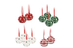 com-four® 12x Adornos Colgantes para Navidad de 4 cm Ø - Campanas de Metal para Colgar - Campanas Decorativas de hojalata como Colgantes para Ventanas, Puertas y árboles (Verde Blanco Rojo)