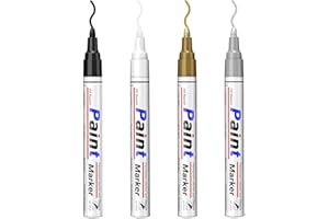 ANYUKE 4 Permanent Marker Wasserfest Stift: 2-3 mm Trocknen Schnell Lackstift Glasmalstifte,Farben der Wasserfester Stift Umfassen:Schwarz,Weiß,Gold,Silber,für Stein,Glas,Holz,Reifen,Metall,Papier usw