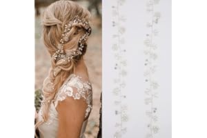 LIHELEI 100CM Haarschmuck Hochzeit für Bräute, Hochzeits Haardraht, Haaraccessoire mit Perlen, Hochzeit Brautschmuck, Haarreif für Damen- Silber