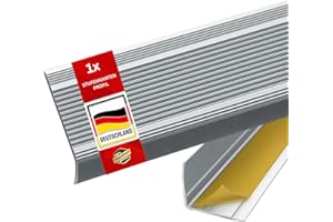 Floordirekt Nez de marche en forme de L en aluminium, 100 x 3 x 2 cm, autocollant, argenté, pour parquet et stratifié, matériel de montage, profilé de marches en 3 longueurs et 4 couleurs, intégral