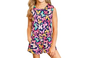 Kimoda Girls Jumpsuits Rompers Ruffle Sleeve Romper Shorts with Pockets Summer One Piece Playsuit Outfits for Girl 6-13 Years