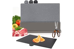 Midyb Zestaw 4 desek do krojenia ze stojakiem, deski kuchenne z tworzywa sztucznego o wymiarach 31,5 x 21,5 cm, do owoców, warzyw, mięsa, ryb, do mycia w zmywarce, deski śniadaniowe, z 1 nożycami