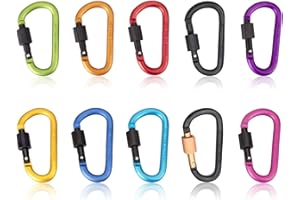 Feloyal Mosquetón 10 Piezas, Mosquetón Aleación de Aluminio D Gancho Llavero del Clip con Bloquear para Botella de Mochila de Camping, Senderismo o Viaje