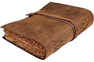 ALCRAFT Carnet de croquis vintage en cuir fait à la main avec bord de pont antique en cuir - Carnet de croquis - Journal épais - Journal vintage pour homme et femme (24.15 X 17.50 CM)