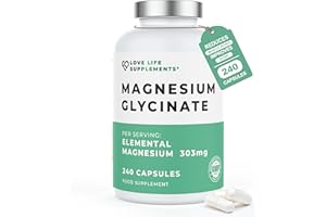 Magnesium Glycinate (Bisglycinate), 2 Month Supply - 240 Capsules, 2750mg (303mg Magnesium), Chelated Magnesium Supplements, Highly Bioavailable, Made in UK - GMP Certified - Love Life Supplements