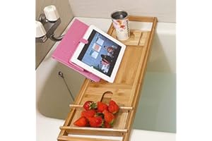 SHZICMY Vasca da bagno allungabile in bambù vasca da bagno Caddet, vassoio regolabile per vasca da bagno con portabevande