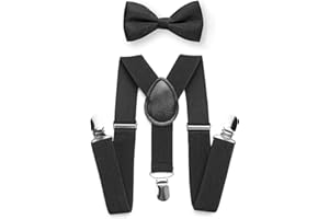 RSXING Kids Braces Bow Tie Set-Toddler Adjustable Suspenders Bowtie Elastic Band with Clip-on Y-Shape Suspender set Boys The Classic Bow Tie Braces for Wedding, Formal Events