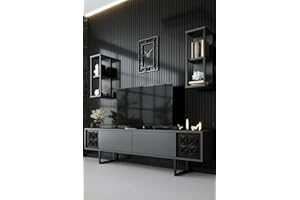 Dmora Mobile Porta TV Kaus, Credenza da Soggiorno, Armadio Basso per TV, Base Parete attrezzata, 180x30h48 cm, Antracite e Nero