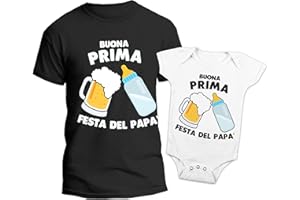 t-shirteria - Coppia Maglietta e Body Neonato - Buona Prima Festa del papà - T-Shirt Padre e Figlio a Manica Corta, 100% Cotone, Leggere e Traspiranti - Idea Regalo Originale
