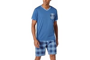 Aseniza Piżama męska letnia bawełniana piżama męska z krótkim rękawem dwuczęściowa piżama męska strój domowy, 198-niebieski Królewski, L