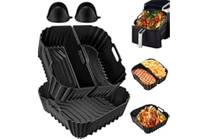 DICTIEN Moule Silicone Air Fryer pour Ninja AF140EU 4,7L Pro Friteuse, 5 Pièces Réutilisable Carré Moule Friteuse pour Ninja AF180EU 6,2L Doublures Silicone pour Foodi Max 2 Compartiments