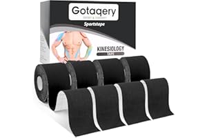 Gotaqery Kinesiology Tape (4 Rolls Pack), Waterproof Elastic Muscle Support Tape for Exercise, Sports & Injury Recovery, Breathable & Latex Free, 5cm x 5m Per Roll (Black)