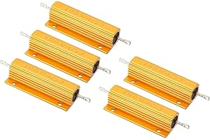 PATIKIL 5 Stück 100W 4 Ohm Aluminium Hülle Widerstand Gehäuse Draht Widerstände Schraube Tap Leistungswiderstand Goldton