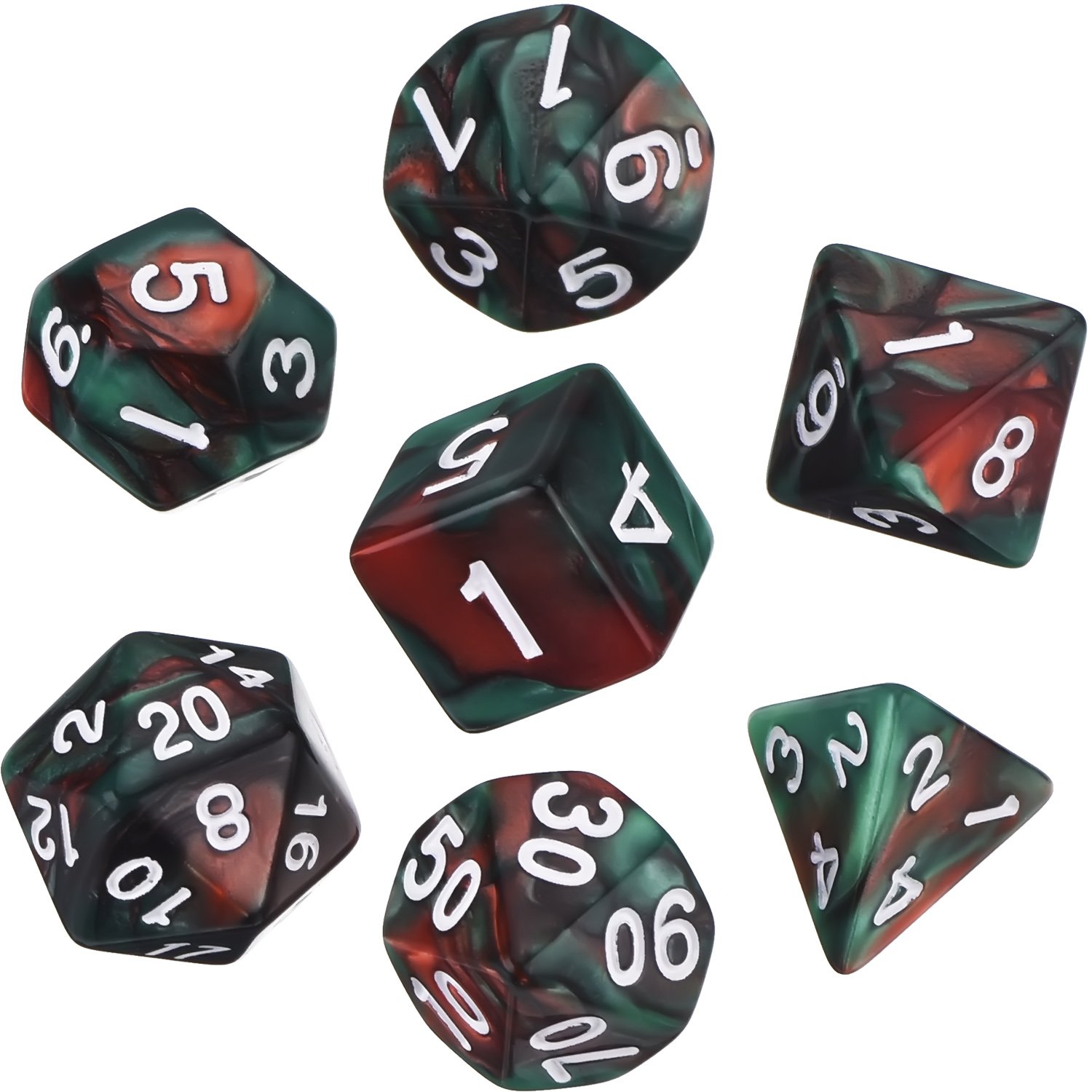eBoot Dados Poliédricos Set de 7-Dados para Dungeons y Dragons con Bolsa Negra (Rojo Verde)