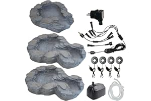 AMUR RUSCELLO PER GIARDINO RUSCELLO DA GIARDINO FONTANA A CASCATA FONTANA DA GIARDINO DECORAZIONE PER GIARDINO QUELLBACH II (Ruscello della fonte II Grigio Scuro, in tre parti con 4 luci RGB a led)