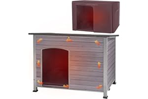 X-ZONE PET Insulated Dog House, Weatherproof Dog Kennel with Insulated Liner for Small to Large Sized Dogs, Outdoor Doghouses Puppy Shelter with Elevated Floor(Grey)