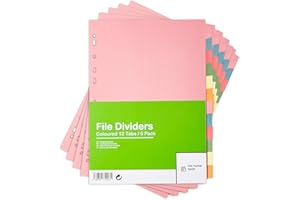 File Dividers A4, 12 Part Folder Dividers for Ring Binders & Lever Arch Files (5 Pack) Binder and Subject Dividers with Writeable Coloured Index Tabs - The Paper Shop