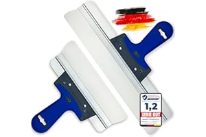 BACHSAM Flächenspachtel Set aus Edelstahl, 25cm & 40cm, Blauer Softgriff, Profi-Werkzeug für Trockenbau & Verputzarbeiten, Made in Germany, mit Höhenversteller & Stielhalter