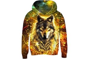 Fanient Pull à Capuche en Polaire Imprimé 3D pour Garçons et Filles avec Poches Kangourou