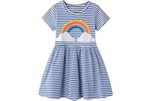 BEILEI CREATIONS Mädchen Kleider Baumwolle Kurzarm Stickerei Casual Sommer T-Shirt Kleid Gr.85-140