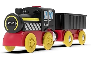 LIBOON Battery Operated Locomotive Train, Magnetic Trains Toy for Wooden Tracks, Motorized Train Compatible with Thomas, Brio, Chuggington, Melissa & Doug