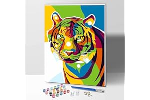 ifymei Dipingere con i Numeri per Bambini e Adulti Principianti, Kit Regalo da Disegno per Bambini e Bambine, Gioco Creativo per Bambini 6+ Anni - 30x40 cm - Con Telaio - Tigre Colorati