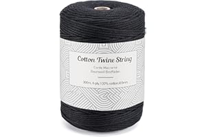 HOMEWIT Macrame Cord 3mm, 300m Black Cotton String 4-ply 10 strands Natural Macrame Cotton Cord DIY Craft Cord Cotton Rope for Handmade Plant Hanger, Decorative Projects, Wall Hanging