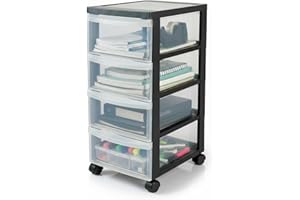 Iris Ohyama Cassettiera in Plastica con ruote, 4 Cassetti Piccoli, Nero, Maniglie facili da tirare, Organizzatore, Per Camera Da Letto, Bagno, Scuola e Ufficio, Senza BPA, Contenitore, DC-004